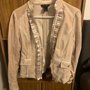 White House Black Market Beige Ruffled Blazer